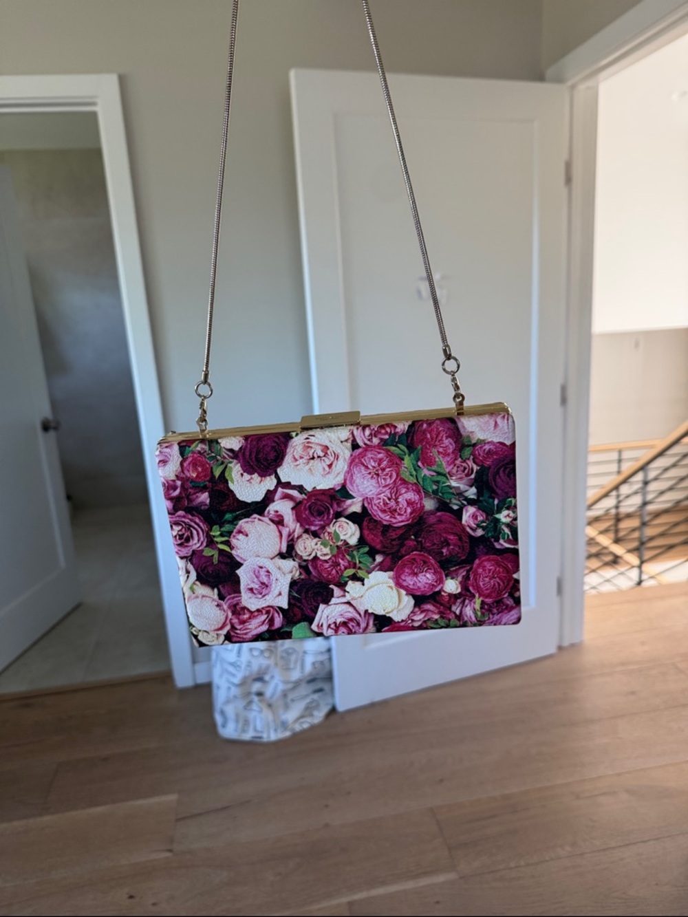 kate spade Floral Rose Print Gold Chain Clutch - Pink & Burgundy